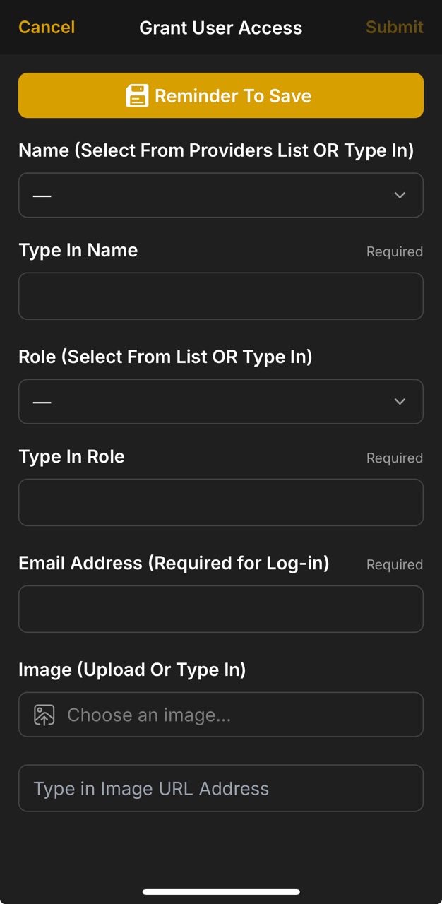 Grant User Access Page